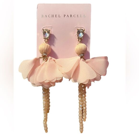 Rachel Parcell Organza Flower Beaded Linear Statement Earring In Blush NWT - Picture 1 of 3